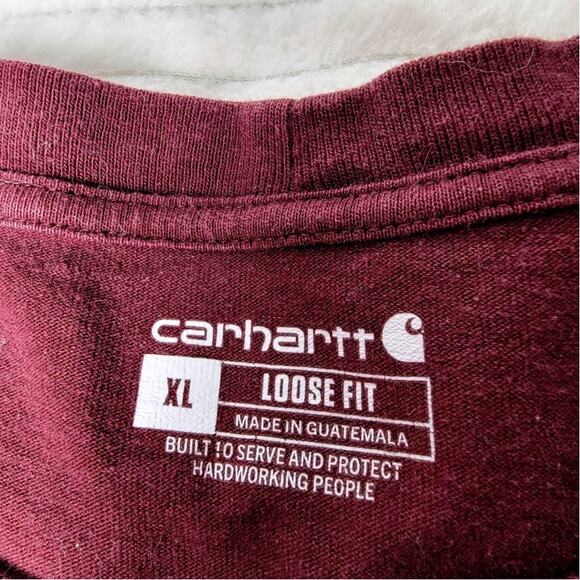 Carhartt XL Long Sleeve Pocket T-Shirt Maroon Workwear Loose Fit Utility Rugged - Picture 6 of 9